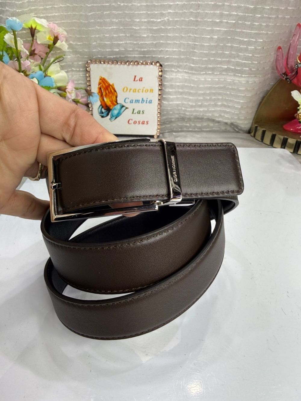 (H) DIOR HOMME reversible leather belt in black and brown, size 38, Italy made